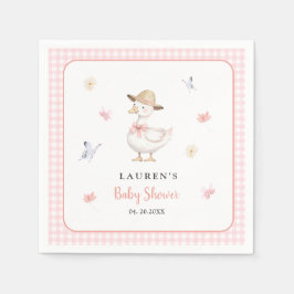 Dumma gås rosa gingham Flicka Bebis baby shower Pappersservett