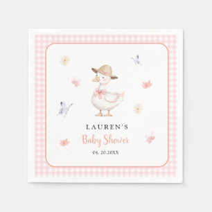 Dumma gås rosa gingham Flicka Bebis baby shower Pappersservett