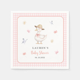 Dumma gås rosa gingham Flicka Bebis baby shower Pappersservett