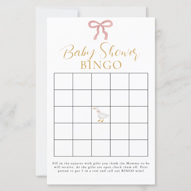 Dumma Gås Rosa Randig Baby Shower Bingo (Framsida)