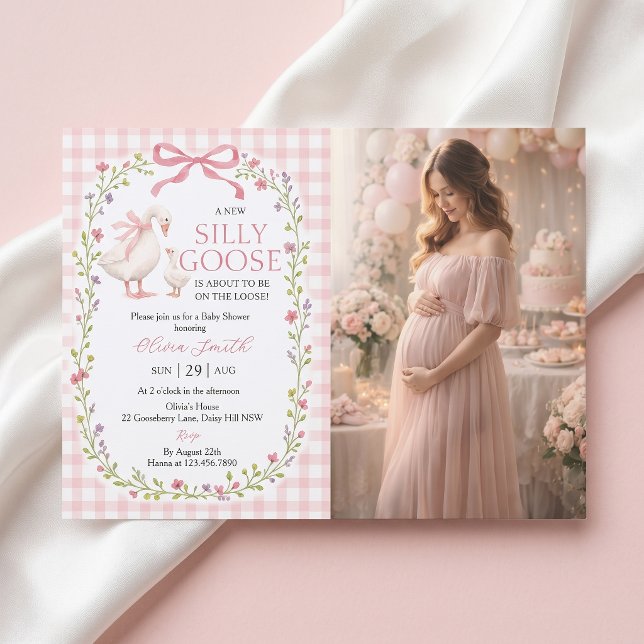 Dumma gås rosa randig baby shower inbjudan (Skapare uppladdad)