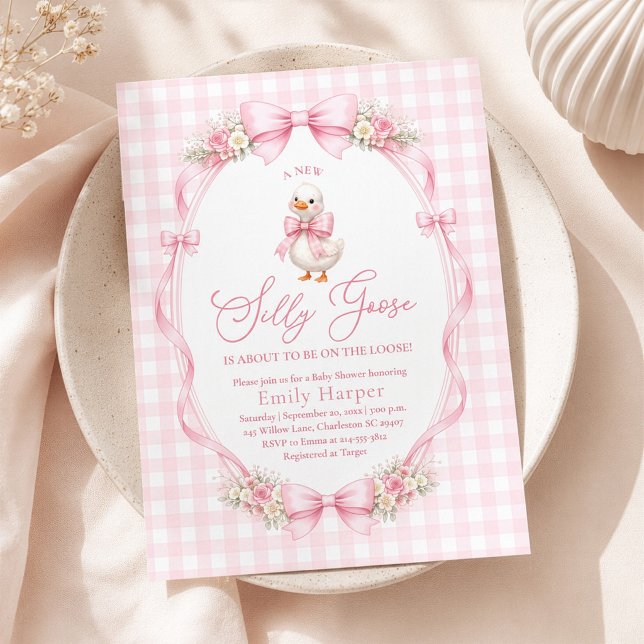 Dumma gås rosa rosett baby shower inbjudningar (Skapare uppladdad)