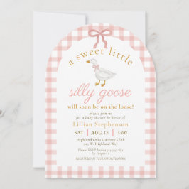 Dumma gås rosa rosett rutig baby shower-båge inbjudningar