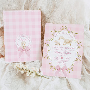 Dumma gås rosa rutig babyflicka shower inbjudningar