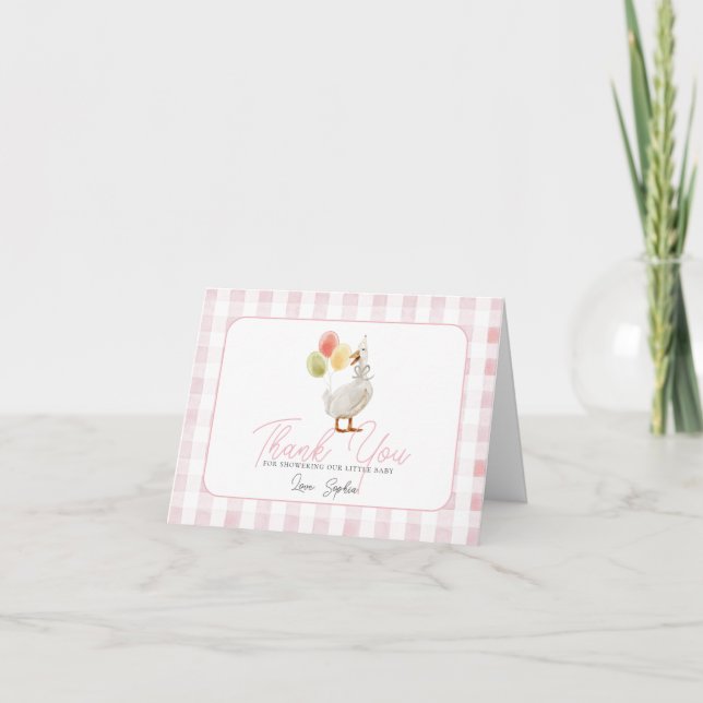 Dumma Gås Rosa Rutig Bebis Shower Tack Kort (Framsida)