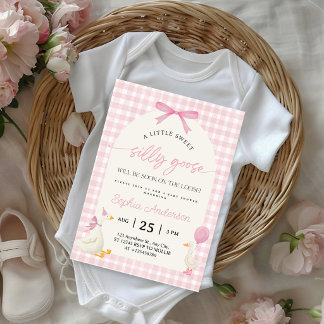 Dumma Gås Rosa Rutiga Baby Shower Inbjudningar