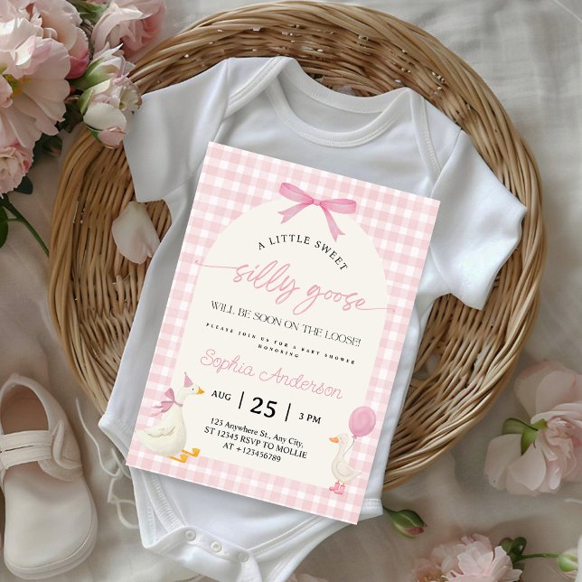 Dumma Gås Rosa Rutiga Baby Shower Inbjudningar (Skapare uppladdad)