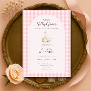 Dumma gås rosa rutiga par baby shower inbjudningar