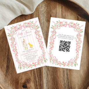  Dumma Gås Rosa Slinga Blommig QR-kod Baby Shower  Inbjudningar