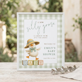 Dumma Gås Sage Rutig Välkommen till Baby Shower Poster