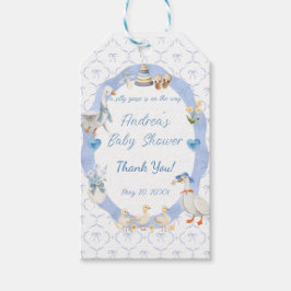 Dumma Gås Whimsical Baby Boy Baby Shower Presentetikett