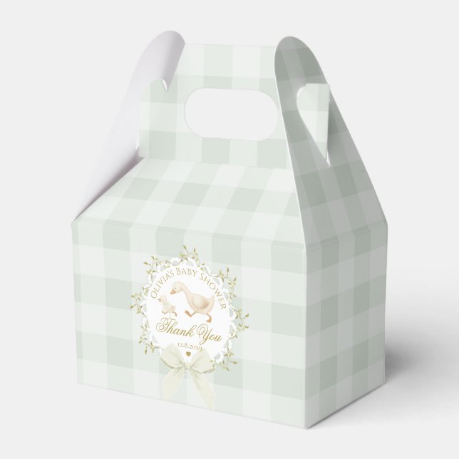 Dumma gås Whimsical Sage Rutig Baby Shower Presentaskar (Framsidan Sidan)