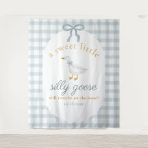 Dumma gåsanka Blå Gingham Baby Shower Bakgrund