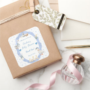 Dumma gåsens fantasifulla babyboy-babyshower fyrkantigt klistermärke