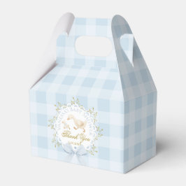 Dumma gåsens fantasifulla blå rutiga baby shower presentaskar