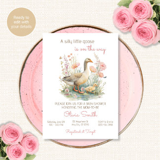 Dumma gåunge baby shower inbjudan rosa blommig