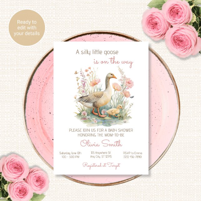Dumma gåunge baby shower inbjudan rosa blommig (Skapare uppladdad)