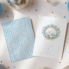 Dumma lilla gås blå blompojke 1-årsdag inbjudningar