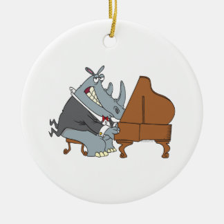 dumma noshörning som spelar piano pianist tecknad julgransprydnad keramik