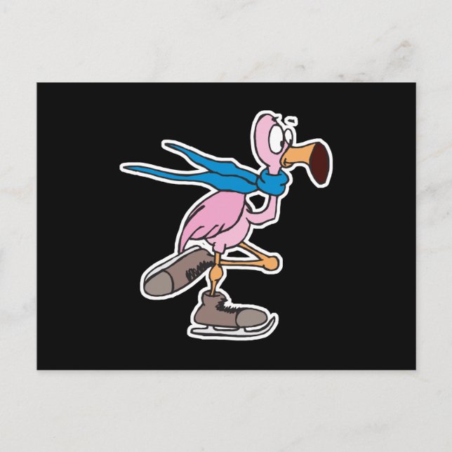 dumma rosa flamingo isskridskoåkning vykort (Framsida)