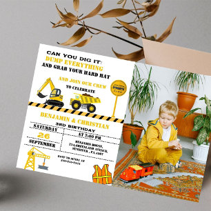 Dump Cruck-bygget Transport Birthday Inbjudningar