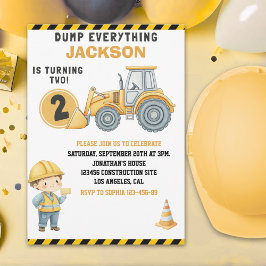 DUMP EVERYTHING – Construction Truck 2nd Birthday Inbjudningar