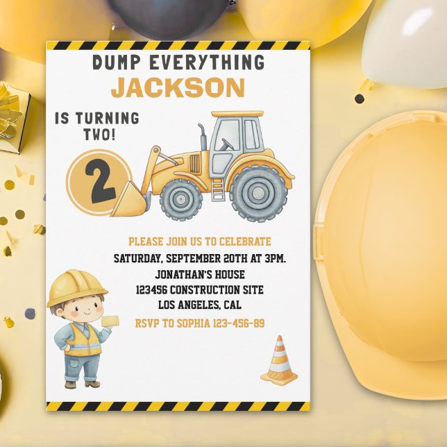 DUMP EVERYTHING – Construction Truck 2nd Birthday  Inbjudningar (Skapare uppladdad)