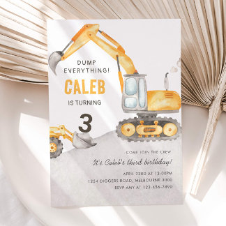 Dump Everything Construction Truck 3rd Birthday Inbjudningar