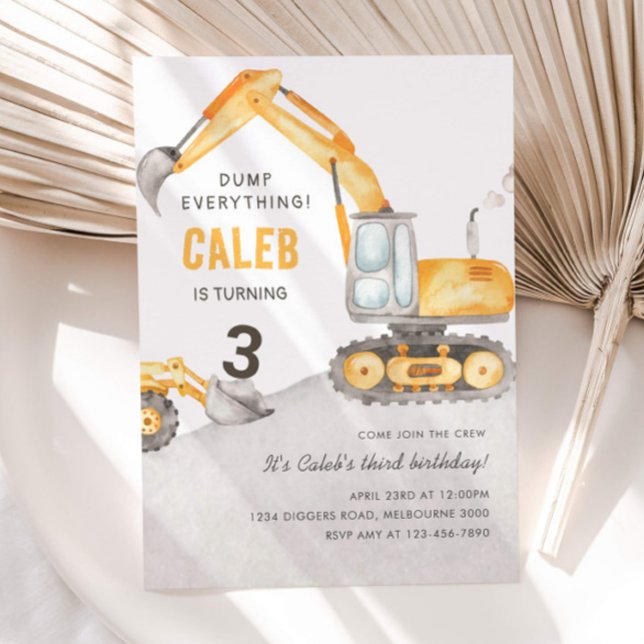 Dump Everything Construction Truck 3rd Birthday Inbjudningar (Skapare uppladdad)
