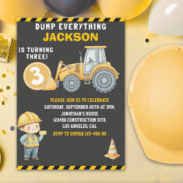 DUMP EVERYTHING – Construction Truck 3rd Birthday Inbjudningar