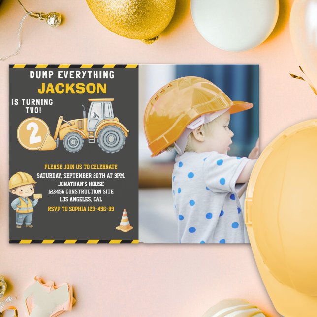 "DUMP EVERYTHING! Photo –Construction 2nd Birthday Inbjudningar (Skapare uppladdad)