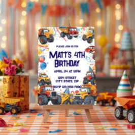 Dump Truck Birthday Invitation Watercolor Vehicles Inbjudningar