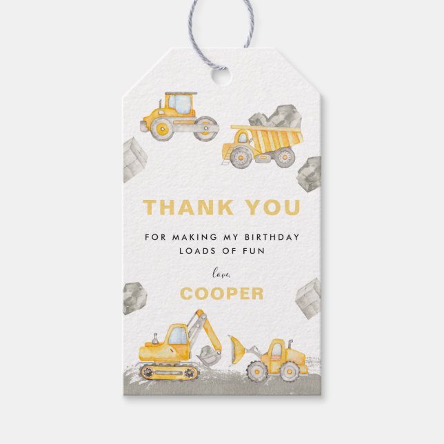 Dump Truck Boy Construction Truck Birthday Thank  Presentetikett (Framsidan)