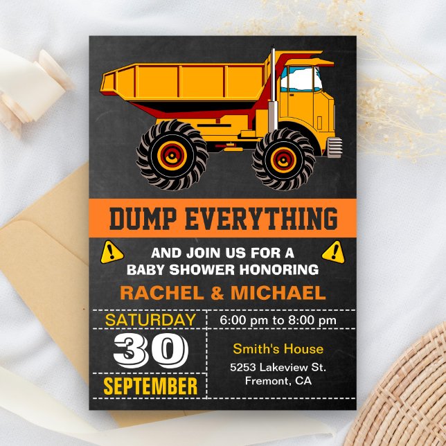 Dump Truck Bygg Baby Shower Inbjudningar (Skapare uppladdad)