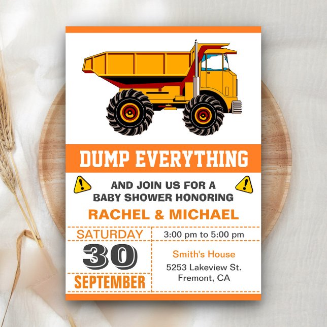 Dump Truck Bygg Baby Shower Inbjudningar (Skapare uppladdad)