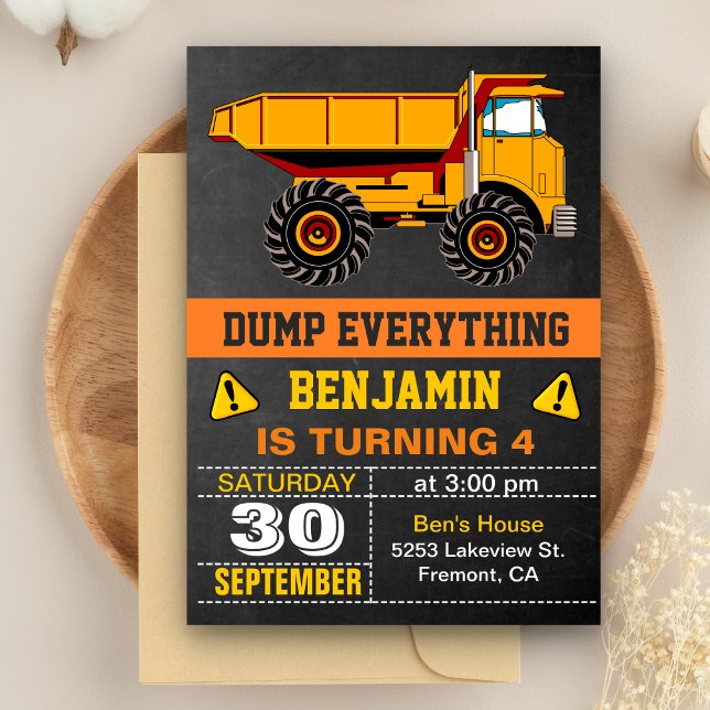 Dump Truck Bygg Kalas Inbjudan för Barn (Skapare uppladdad)
