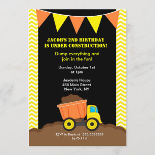 Dump Truck Byggdagseinbjudningar Inbjudningar