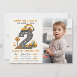 Dump Truck Construction 2nd Birthday Photo Inbjudningar