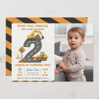 Dump Truck Construction 2nd Birthday Photo Inbjudningar