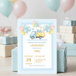 Dump Truck First Birthday Boy Inbjudningar