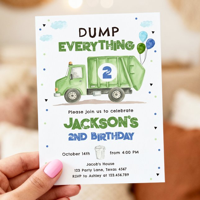 Dump Truck Green Garbage Truck Boy Birthday Inbjudningar (Skapare uppladdad)