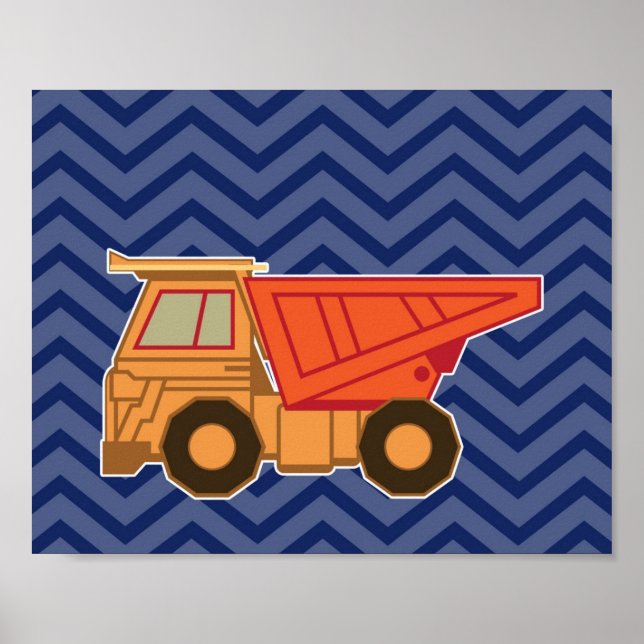 Dump Truck on zigzag chevron - Blue Poster (Framsidan)