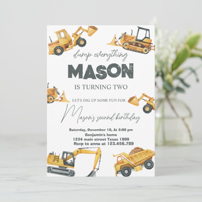 Dumpa allt byggnadsverk på födelsedagen inbjudningar (Stående Fram)