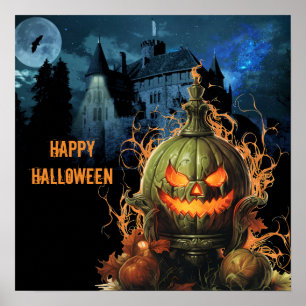 Dumpad Pumpkin och Mansion Halloween Poster