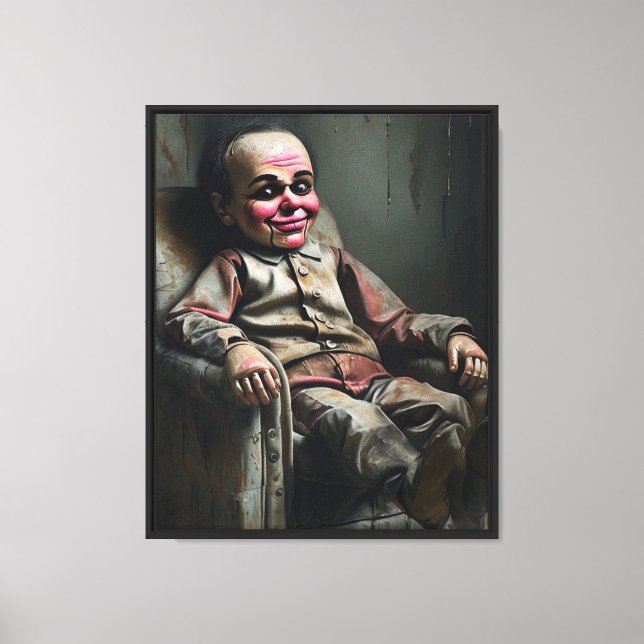 Dumpan Evil Ventriloquist Dummy - Mörk Oljemålning Canvastryck (Framsida)
