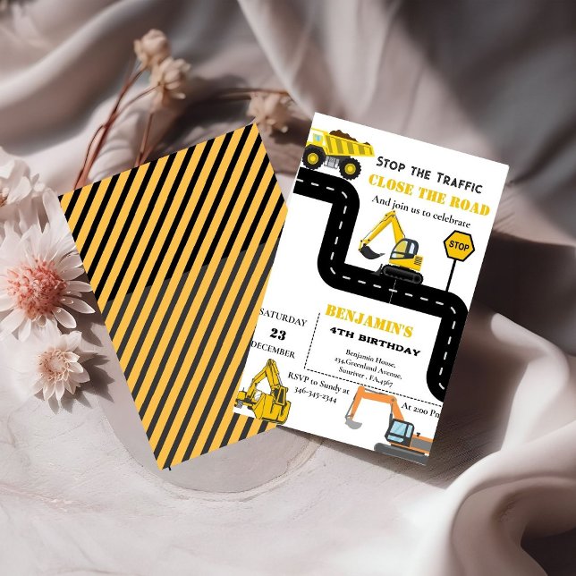 Dumper konstruktion tema födelsedagsfirande inbjudningar (Skapare uppladdad)