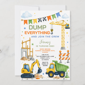Dumper lastbil allt gå med i besättningen födelsed inbjudningar