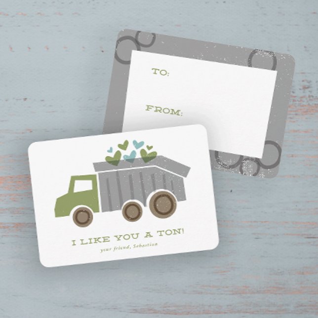 Dumper lastbil Barn Klassrum Alla hjärtans dag-kor Tack Kort (Modern hand drawn dump truck kids classroom Valentine's Day Cards.)