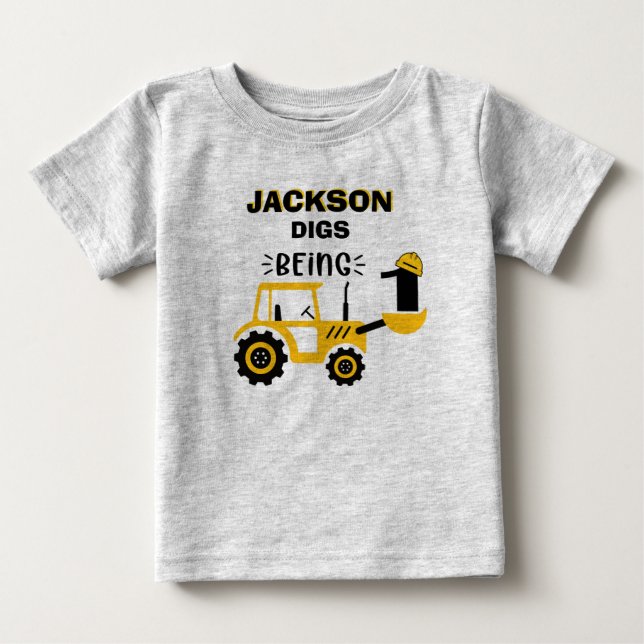 Dumper Lastbil Bygg Pojkar Första Födelsedag T Shirt (Framsida)