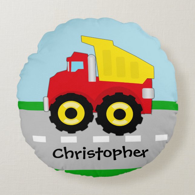 Dumpningslastbil för tillverkning av Kids Boys Rund Kudde (Framsidan)